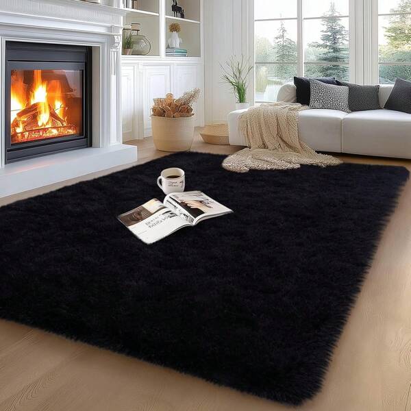 Area Rugs For Living Room, Large Fluffy Black Rug For Bedroom, Soft Shag Shaggy Fuzzy Carpets For Boys And Girls Dorm Room Home Decor