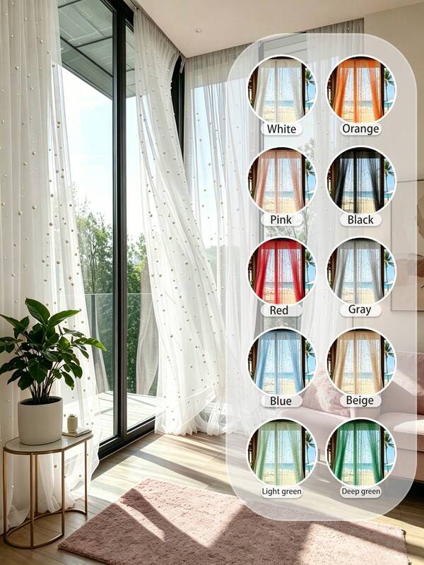 HOMPOOLL 1Pc White Pearl Beaded Sheer Curtains, Romantic Luxury Pearl Embellished Light Filtering Voile Window Drapes, Aesthetic Privacy Semi-Sheer Curtains For Bedroom Living Room Apartment Wedding Bridal Shower Party Backdrop Home Decor