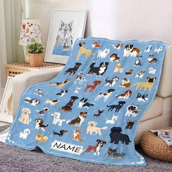 Personalized Dog Flannel Blanket - Suitable For Sofa, Bed, Office Desk And Camping, Soft And Warm Material, Perfect Gift For All Seasons